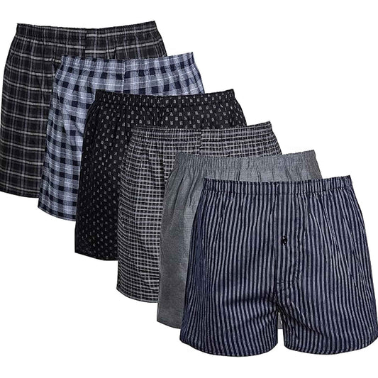 Pack of 6 Mens Loose Fit Woven Boxers with Comfort Waistband in Soft Cotton Blend Multiple Sizes and Colors Breathable Durable MB01 by Sock Stack ASSORTED / S Boxer Shorts