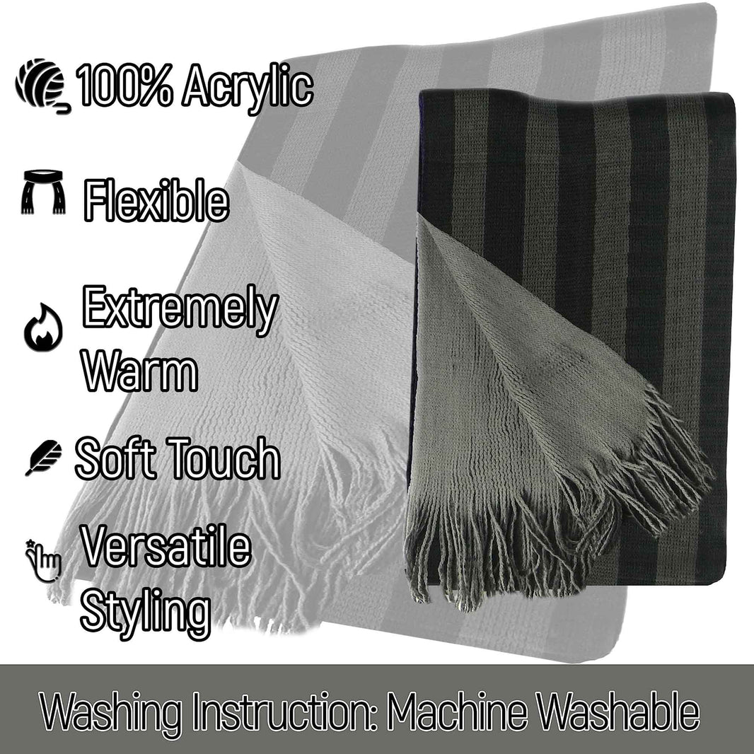 Reversible Stripe Design Men's Scarves Soft Woven Acrylic Fabric Winter Accessory Stylish for Casual and Formal Outfits 3 Colour Options Sock Stack Scarves