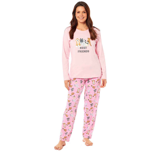 Soft Pink Dogs Pyjama Lounge Set for Women Comfortable Cotton Long Sleeve Top with Patterned Bottoms Elasticated Waistband Cozy PJs Available in Sizes Small to X Large Daisy Dreamer PINK DOGS / S Pyjamas