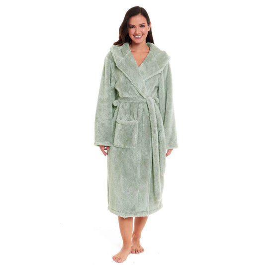Ultra-Soft Sage Green Fleece Womens Extra-Long Velvet Bathrobe Cozy Loungewear Perfect for Cold Mornings and Evenings by Daisy Dreamer SMALL | UK 8-10 / SAGE GREEN Robe