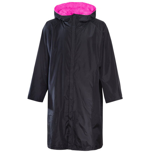 Unisex Adults Black/Pink Waterproof Windproof Changing Robe Hooded Outdoor Coat for Beach Swimming Surfing Warm Fleece Lining by Heatwave Thermalwear BLACK/PINK / S/M Changing Robe