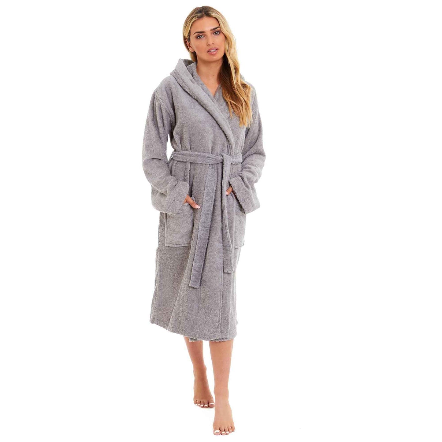 Unisex Bamboo Hooded Dressing Gown Super Soft Towelling Bath Robe for Men & Women by Sock Stack Grey Bathrobe