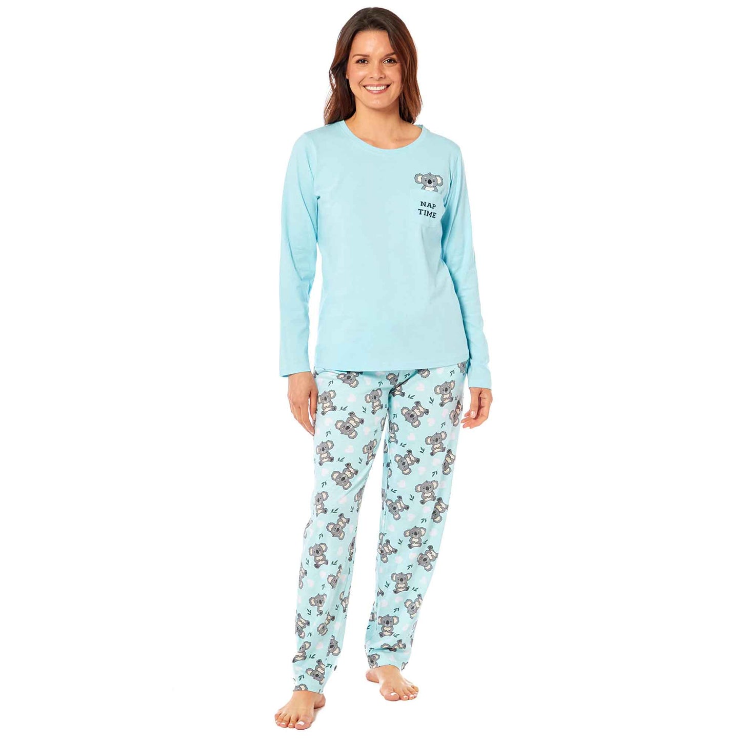 Women's 100% Cotton Koala Bear Print Pyjama Set Comfortable Long Sleeve Top and Elasticated Pants for Sleeping and Lounging Available in Small Medium Large X-Large by Daisy Dreamer SMALL | UK 8-10 Pyjamas