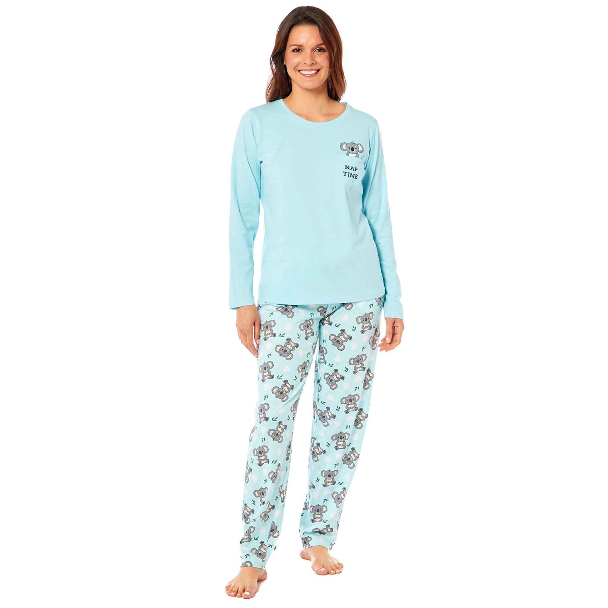 Women's 100% Cotton Koala Bear Print Pyjama Set Comfortable Long Sleeve Top and Elasticated Pants for Sleeping and Lounging Available in Small Medium Large X-Large by Daisy Dreamer SMALL | UK 8-10 Pyjamas
