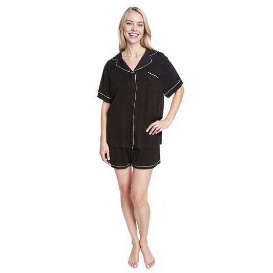 Women's Black Short Pyjama Set Super Soft Sleepwear Nightwear Button Up Top and Shorts with Pockets PJs by Daisy Dreamer BLACK / S Pyjamas
