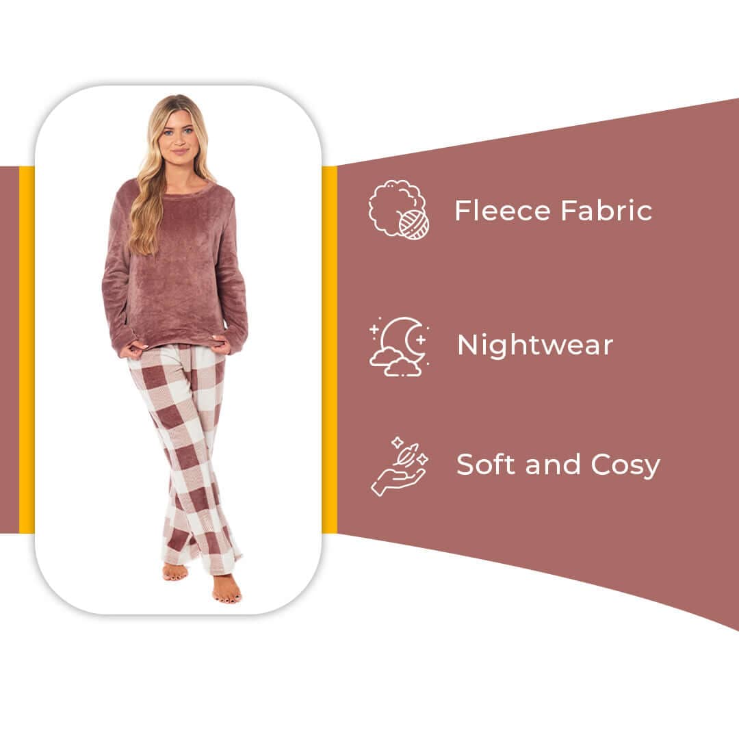 Women's Buffalo Check Fleece Pyjamas Set Long Sleeve Top and Bottoms Warm Nightwear Stylish Loungewear Multiple Sizes Available by Daisy Dreamer Pyjamas