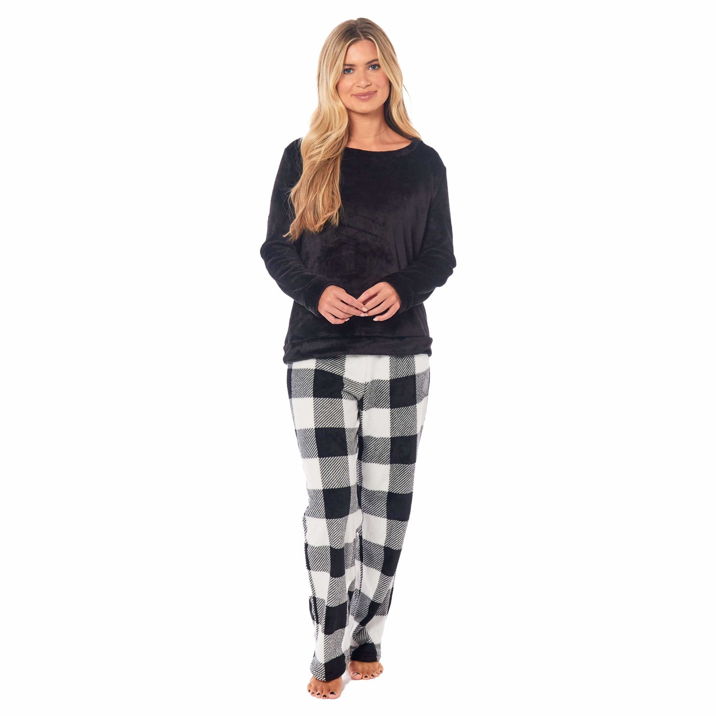 Women's Buffalo Check Fleece Pyjamas Set Long Sleeve Top and Bottoms Warm Nightwear Stylish Loungewear Multiple Sizes Available by Daisy Dreamer Pyjamas