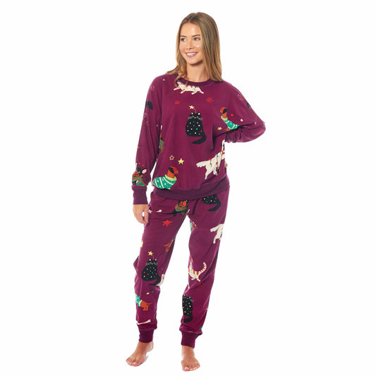 Women's Cats & Dogs Soft Fleece Pyjama Set Long Sleeve Animal Print Warm PJs Loungewear Sleepwear for Ladies by Daisy Dreamer SMALL | 8-10 / CATS & DOGS Pyjamas
