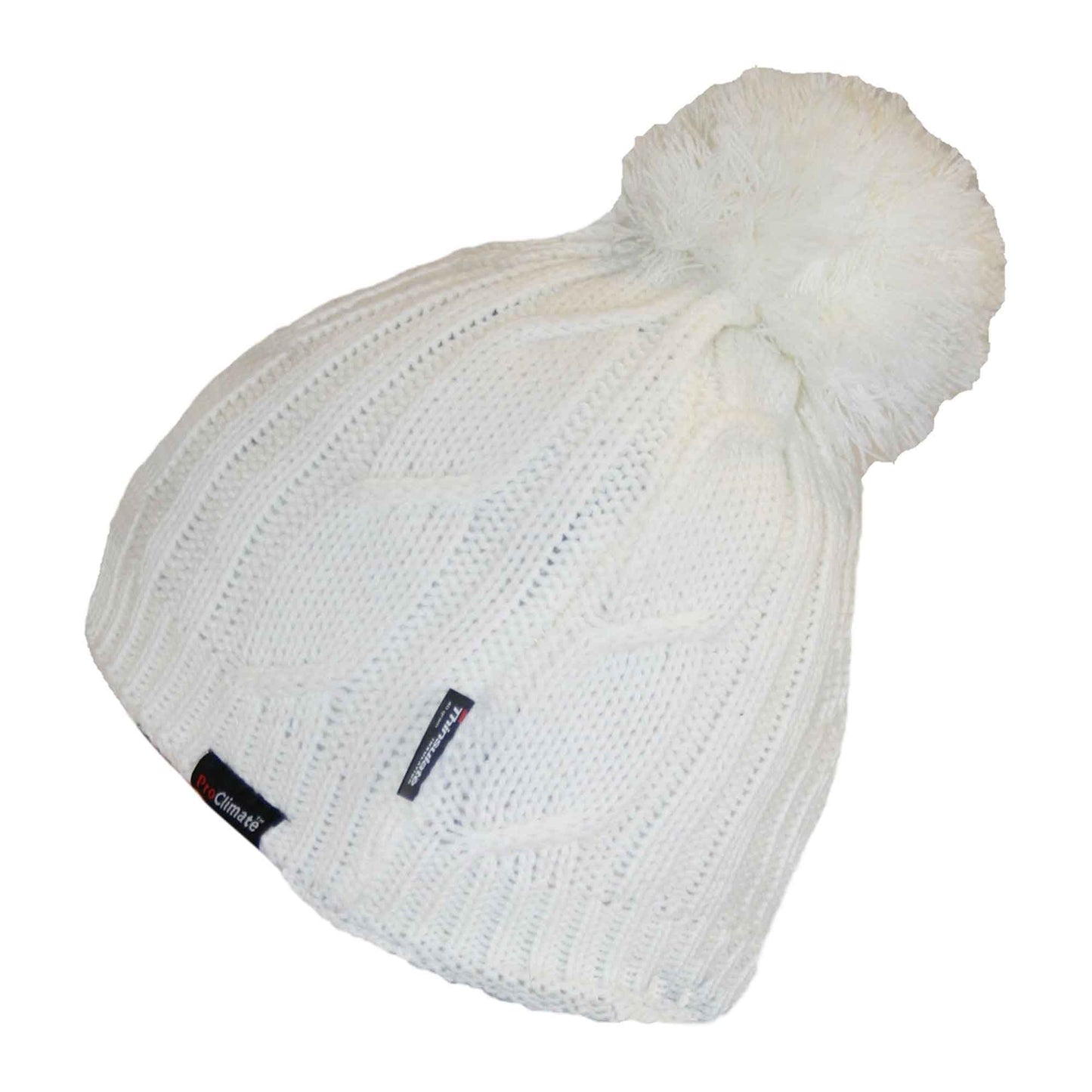 Women's Chunky Cable Knit Beanie Hat with 3M Thinsulate Insulation and Pom Pom Waterproof Winter Hat in Black Purple Cream and Navy by Sock Stack CREAM Hats