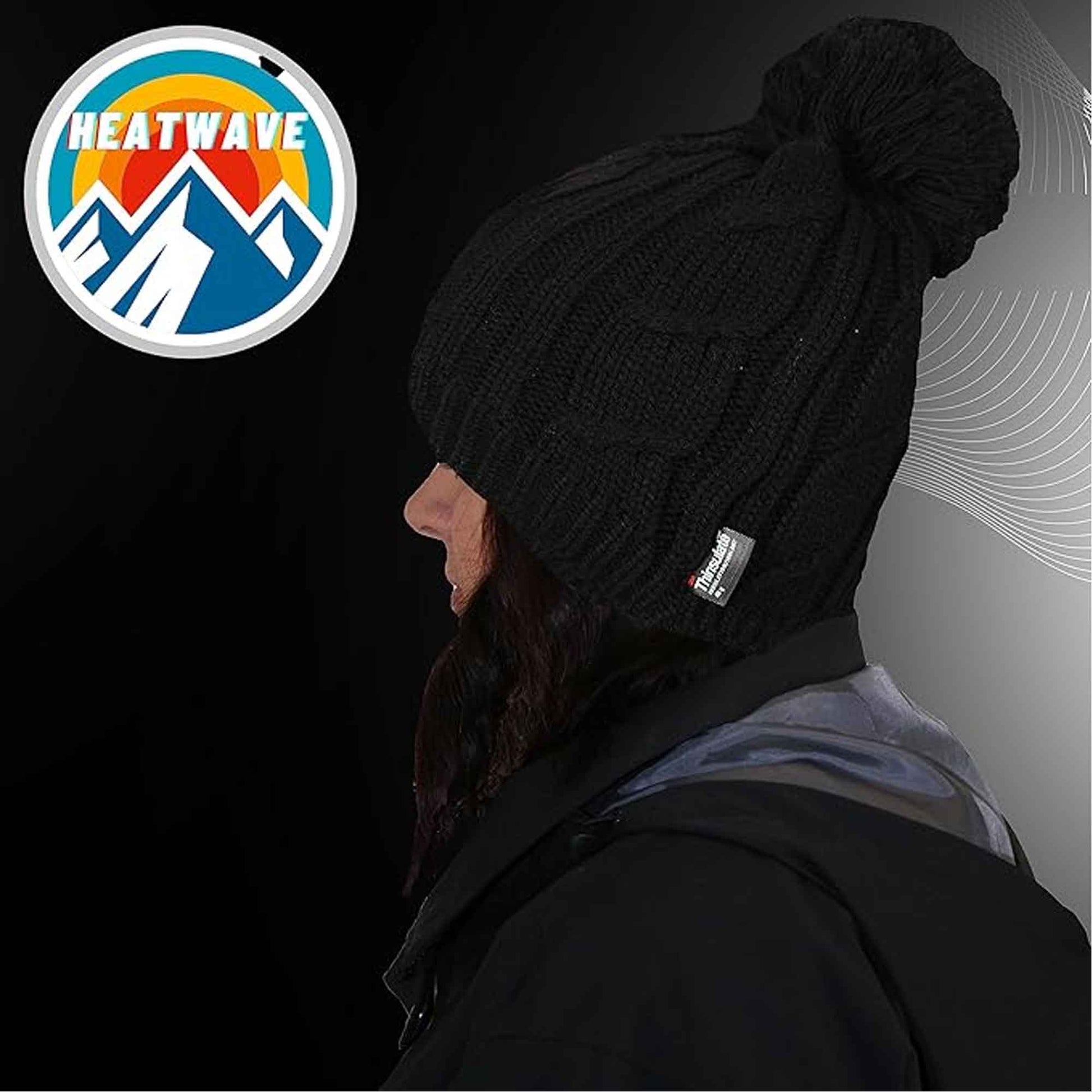 Women's Chunky Cable Knit Beanie Hat with 3M Thinsulate Insulation and Pom Pom Waterproof Winter Hat in Black Purple Cream and Navy by Sock Stack Hats