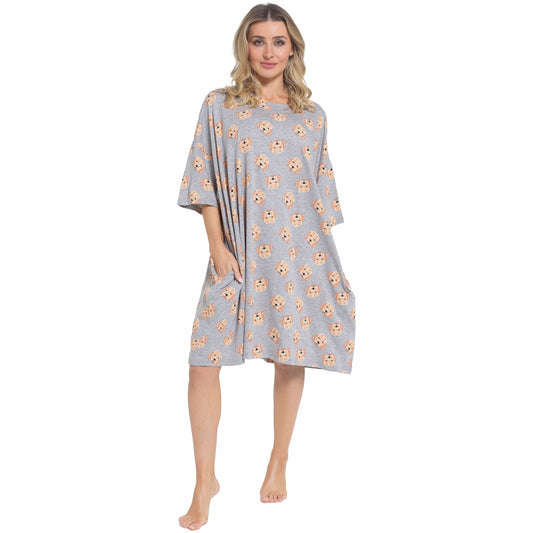 Women's Cockapoo Baggy Nighty Dress Oversized T-Shirt Nighties 100% Cotton Short Sleeved Nightshirt for Ladies by Daisy Dreamer COCKAPOO Night Dress
