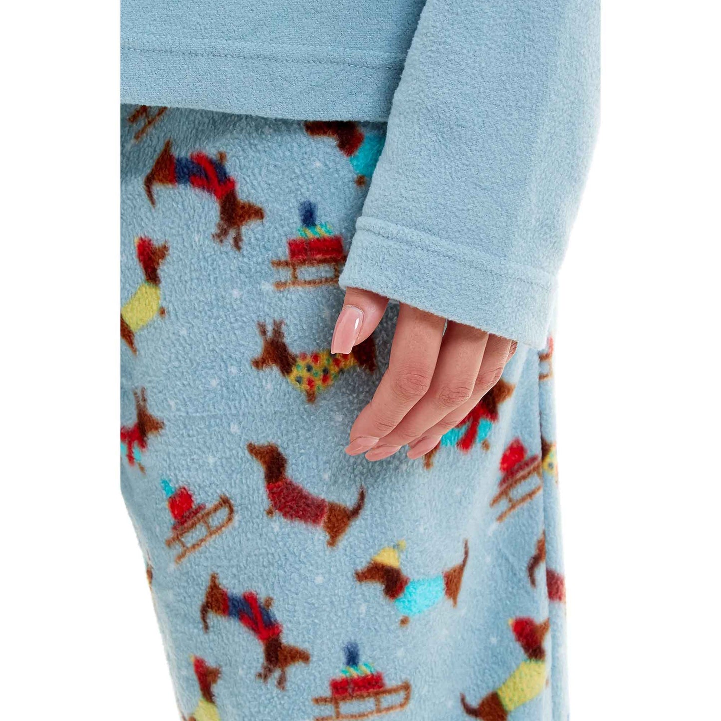 Women's Cosy Dachshund Polar Fleece Pyjama Set with Hood Embroidered Detailing Soft Nightwear Warm Loungewear Ideal Gift for Chilly Nights by Daisy Dreamer Pyjamas
