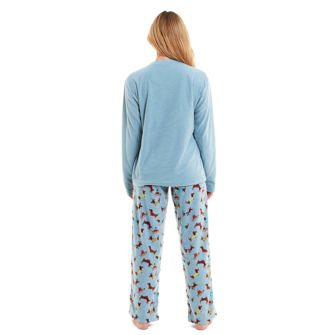 Women's Cosy Dachshund Polar Fleece Pyjama Set with Hood Embroidered Detailing Soft Nightwear Warm Loungewear Ideal Gift for Chilly Nights by Daisy Dreamer Pyjamas