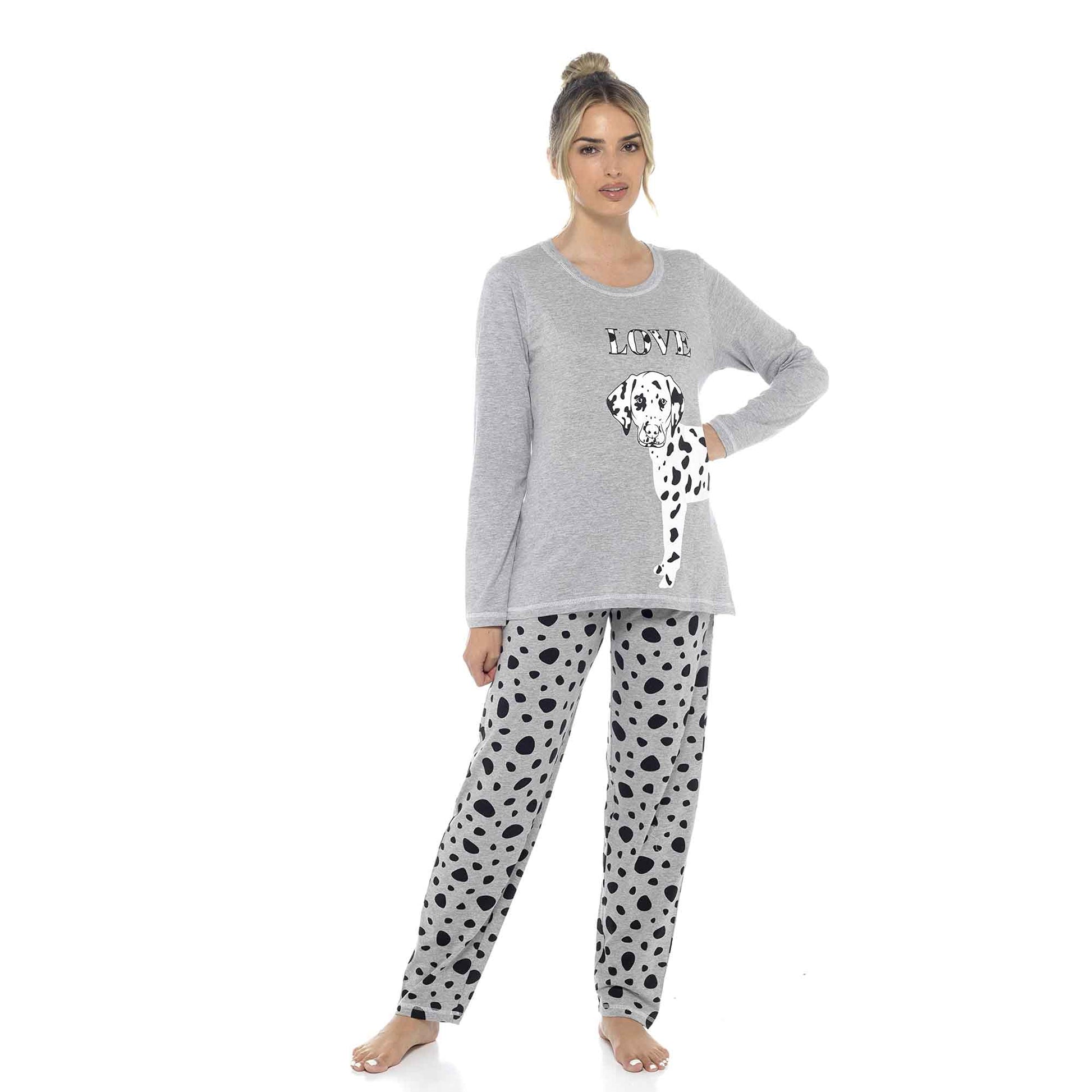 Women's Cotton Soft Pyjama Set with Elasticated Patterned Bottoms Ultimate Nightwear and Cosy Loungewear Multiple Sizes by Daisy Dreamer DALMATION / S Pyjamas