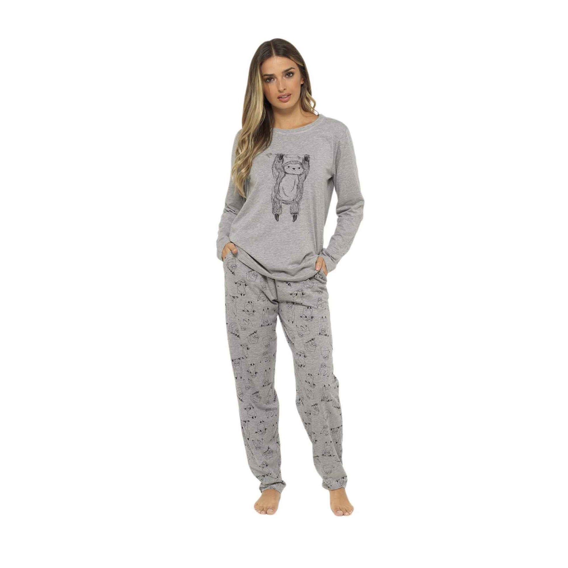 Women's Cotton Soft Pyjama Set with Elasticated Patterned Bottoms Ultimate Nightwear and Cosy Loungewear Multiple Sizes by Daisy Dreamer SLOTH / S Pyjamas