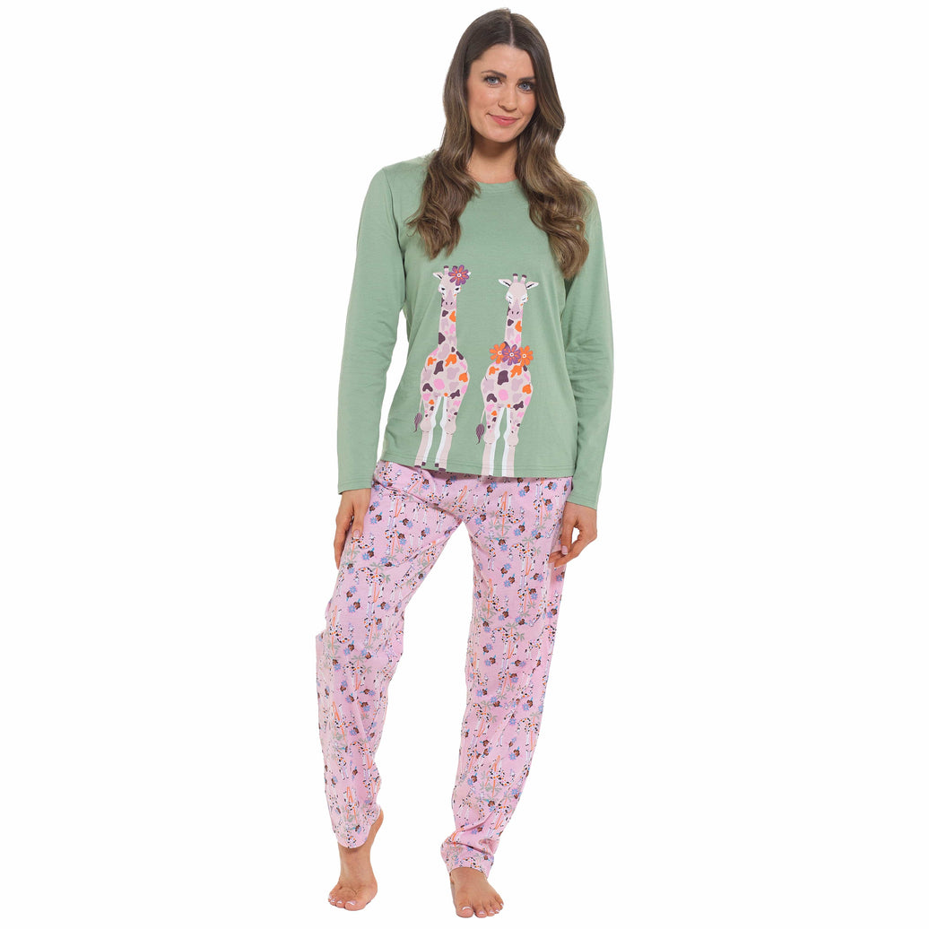 Women's Giraffe Cotton Jersey Long Sleeve Pyjama Set Comfortable PJs Soft Loungewear Summer Holiday Sleepwear by Daisy Dreamer S / GIRAFFE Pyjamas