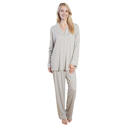 Women's Grey Pyjama Set Soft Touch Long Sleeve Button-Up Top & Bottoms Two-Piece Nightwear by Daisy Dreamer GREY / S Pyjamas