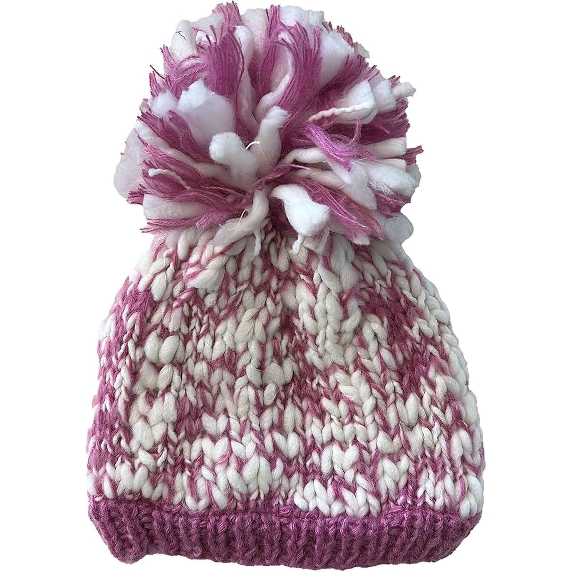 Women's Hand Knitted Daisy Pattern Winter Hat Headband Mittens Set with Pom Pom in Red Green Pink for Outdoor Activities and Holiday Gifts by Sock Stack HAT / PINK Hats