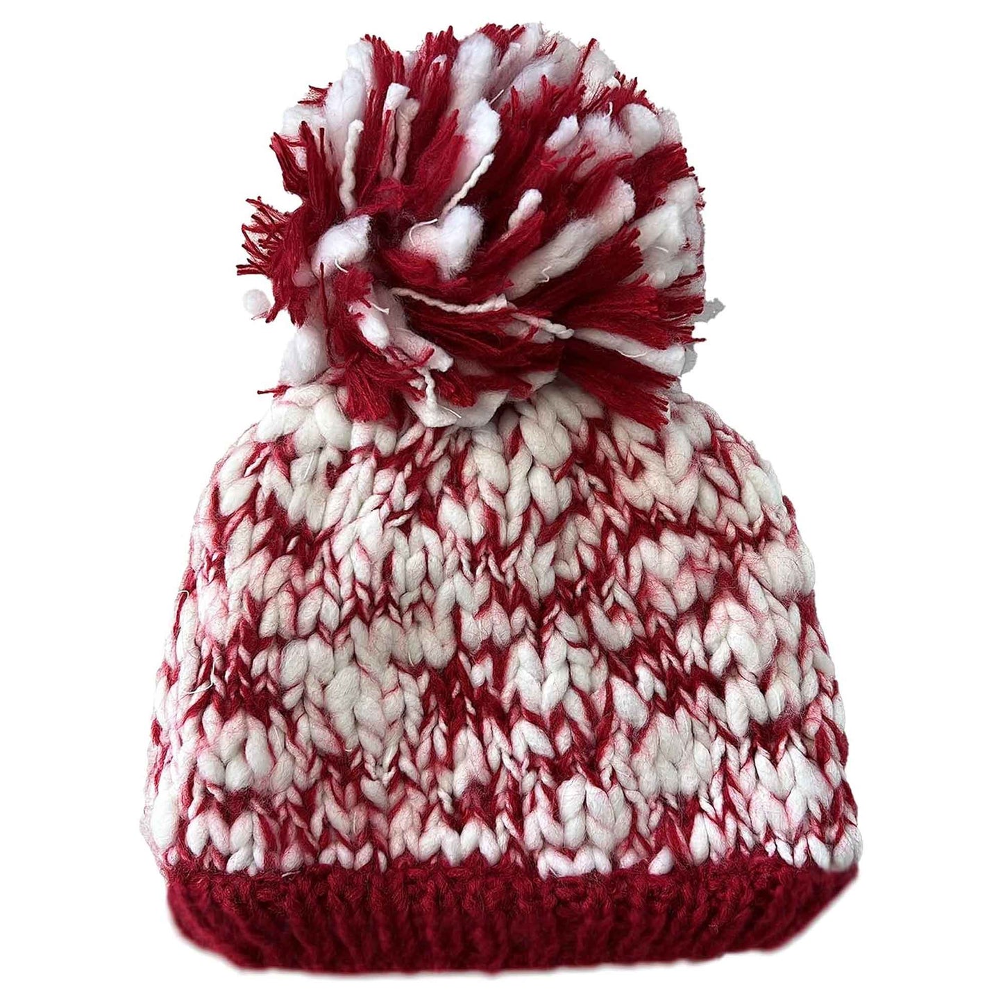 Women's Hand Knitted Daisy Pattern Winter Hat Headband Mittens Set with Pom Pom in Red Green Pink for Outdoor Activities and Holiday Gifts by Sock Stack HAT / RED Hats