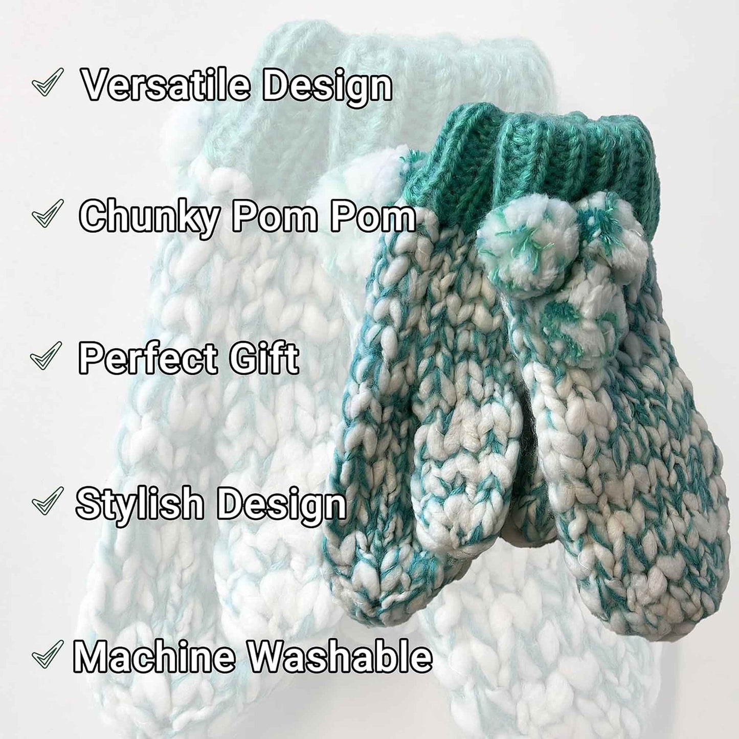 Women's Hand Knitted Daisy Pattern Winter Hat Headband Mittens Set with Pom Pom in Red Green Pink for Outdoor Activities and Holiday Gifts by Sock Stack Hats