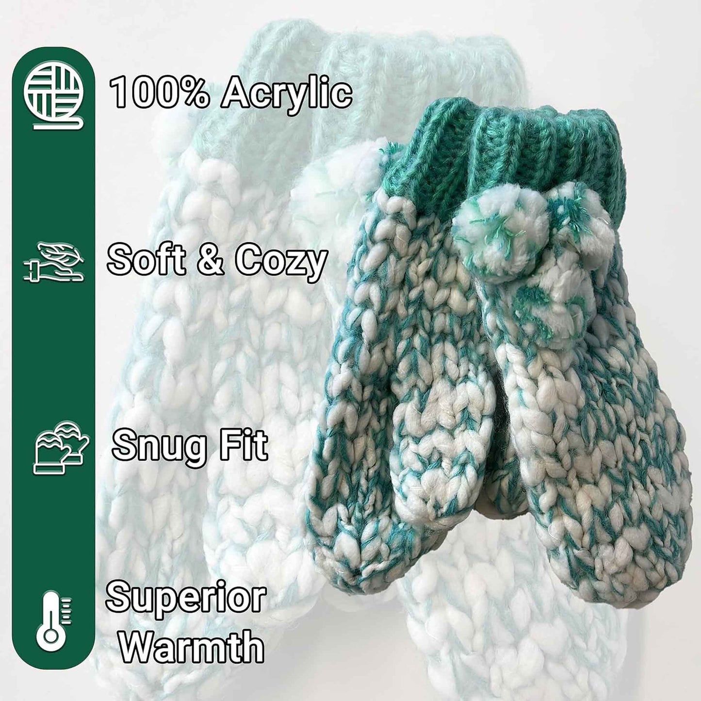 Women's Hand Knitted Daisy Pattern Winter Hat Headband Mittens Set with Pom Pom in Red Green Pink for Outdoor Activities and Holiday Gifts by Sock Stack Hats