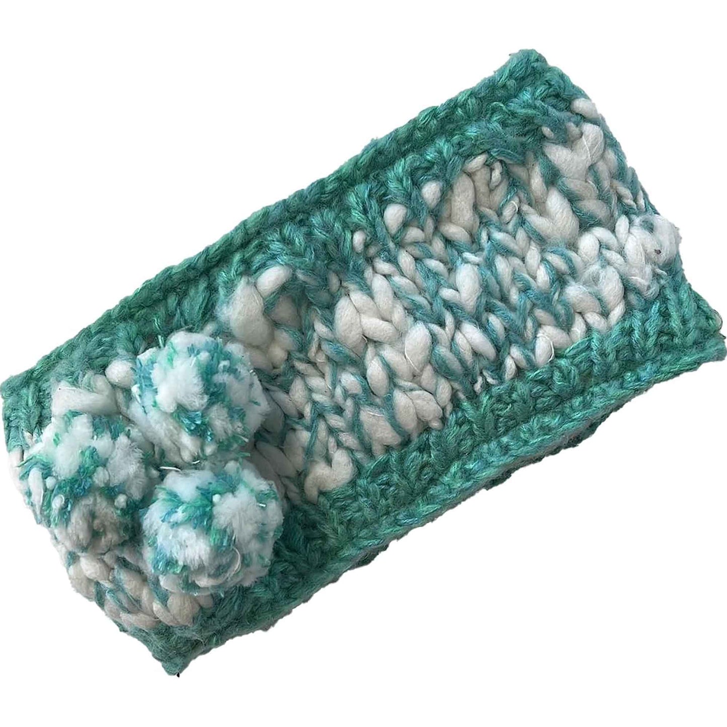 Women's Hand Knitted Daisy Pattern Winter Hat Headband Mittens Set with Pom Pom in Red Green Pink for Outdoor Activities and Holiday Gifts by Sock Stack HEADBAND / GREEN Hats