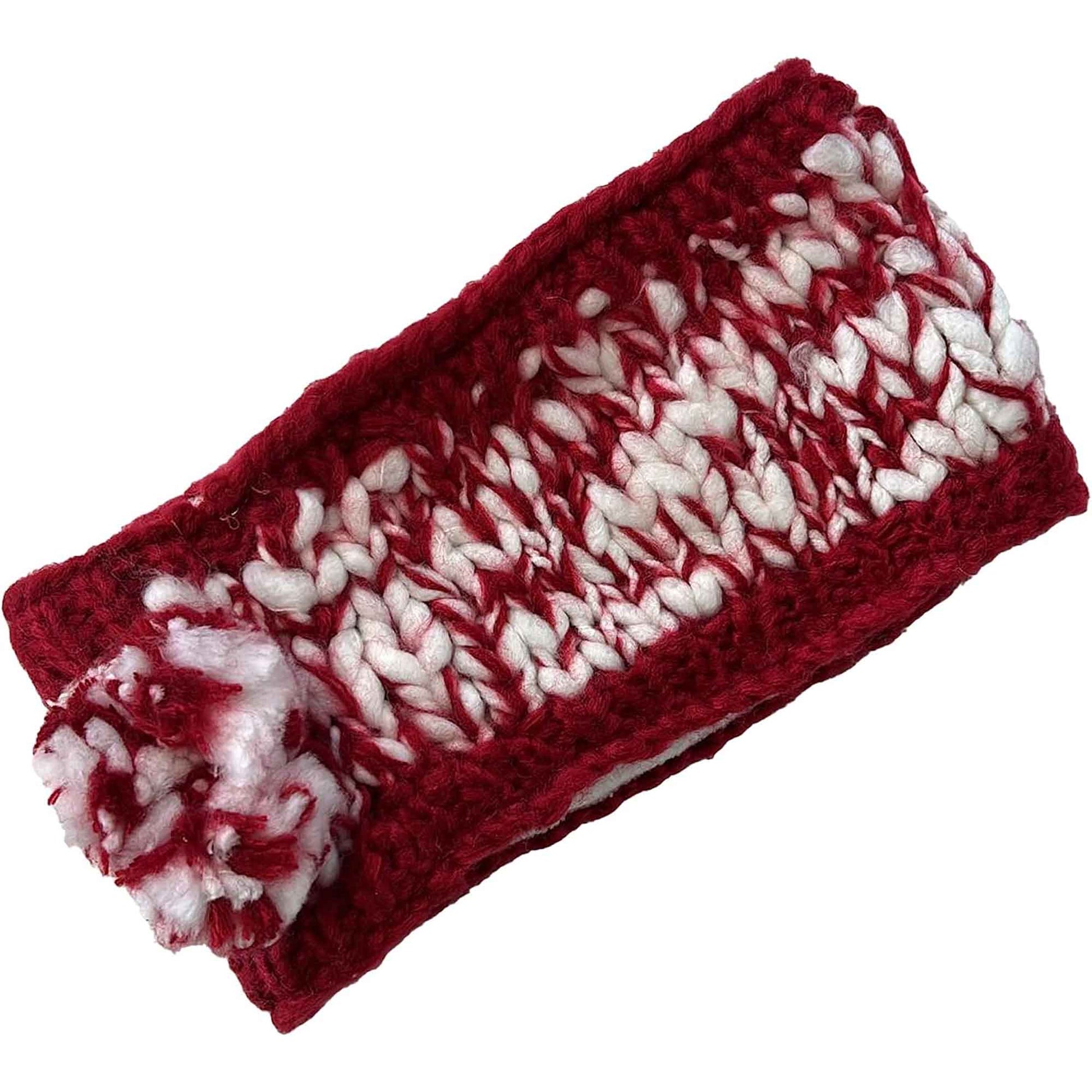 Women's Hand Knitted Daisy Pattern Winter Hat Headband Mittens Set with Pom Pom in Red Green Pink for Outdoor Activities and Holiday Gifts by Sock Stack HEADBAND / RED Hats