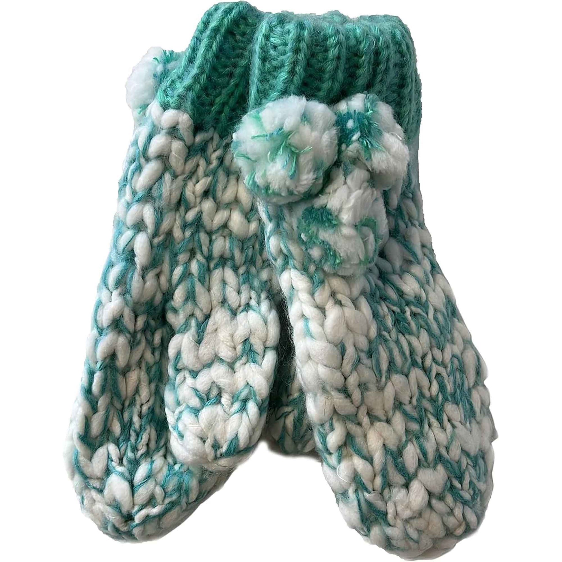 Women's Hand Knitted Daisy Pattern Winter Hat Headband Mittens Set with Pom Pom in Red Green Pink for Outdoor Activities and Holiday Gifts by Sock Stack MITTENS / GREEN Hats