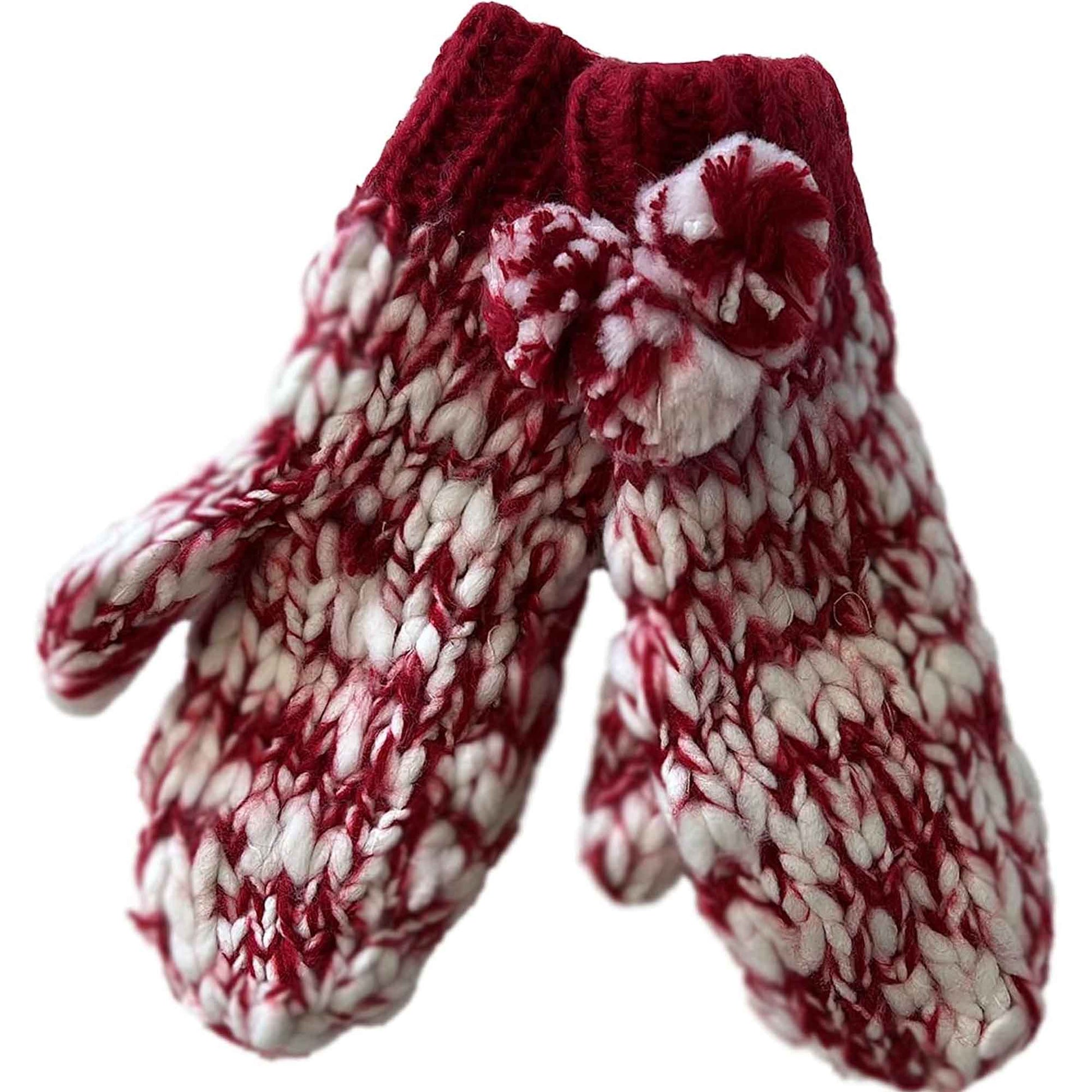 Women's Hand Knitted Daisy Pattern Winter Hat Headband Mittens Set with Pom Pom in Red Green Pink for Outdoor Activities and Holiday Gifts by Sock Stack MITTENS / RED Hats