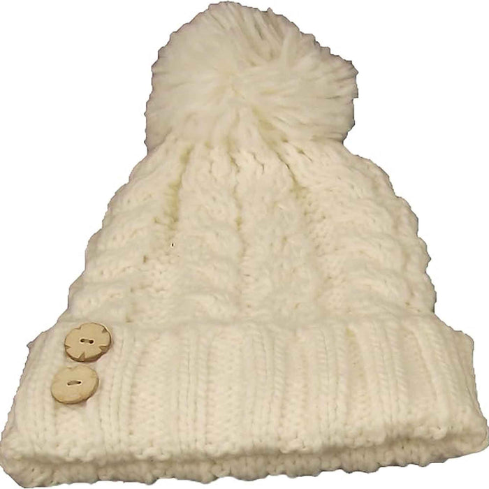 Women's Hand-Knitted Winter Hat Scarf and Hand Warmer Set with Inga Button Design Luxurious Acrylic Adjustable Fit Elegant Brown and Cream by Sock Stack HAT / CREAM Hats