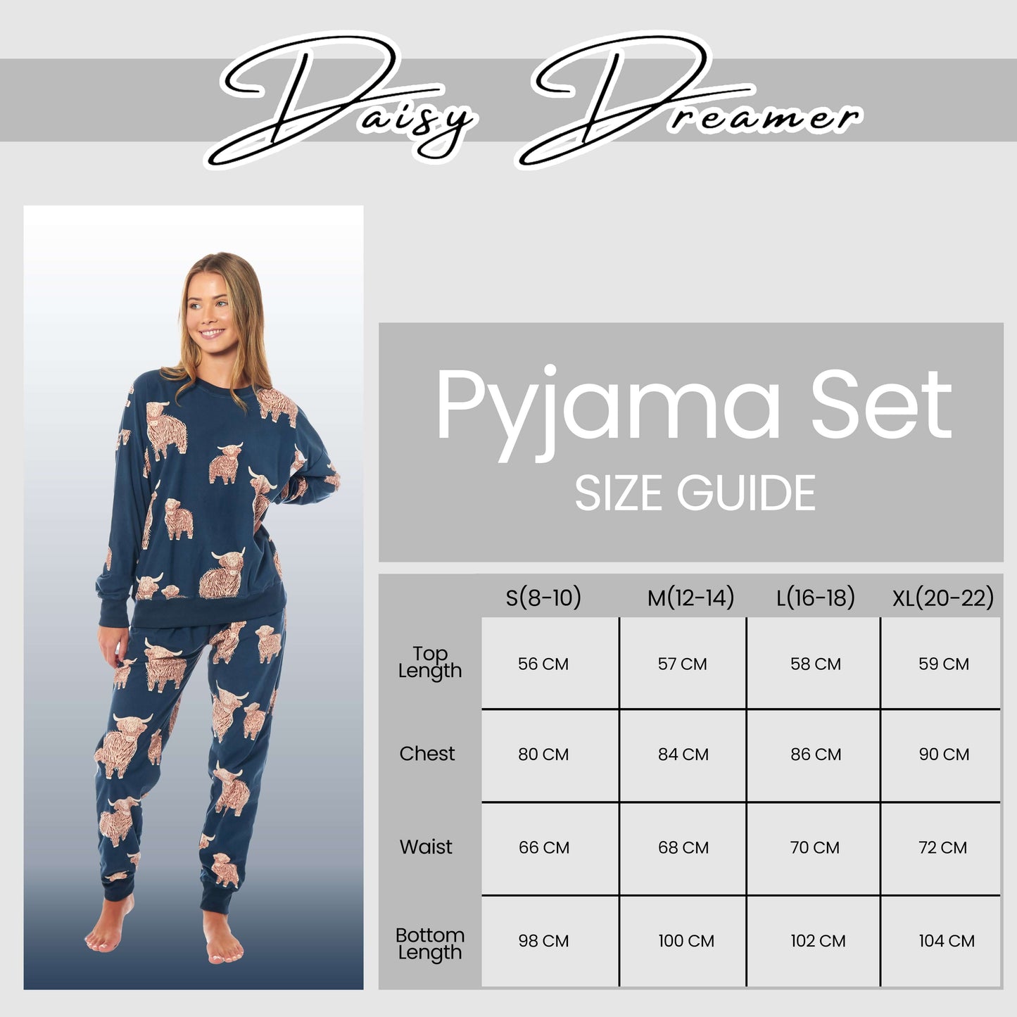 Women's Highland Cow Soft Fleece Pyjama Set Long Sleeve Animal Print Warm PJs Loungewear Sleepwear for Ladies by Daisy Dreamer Pyjamas