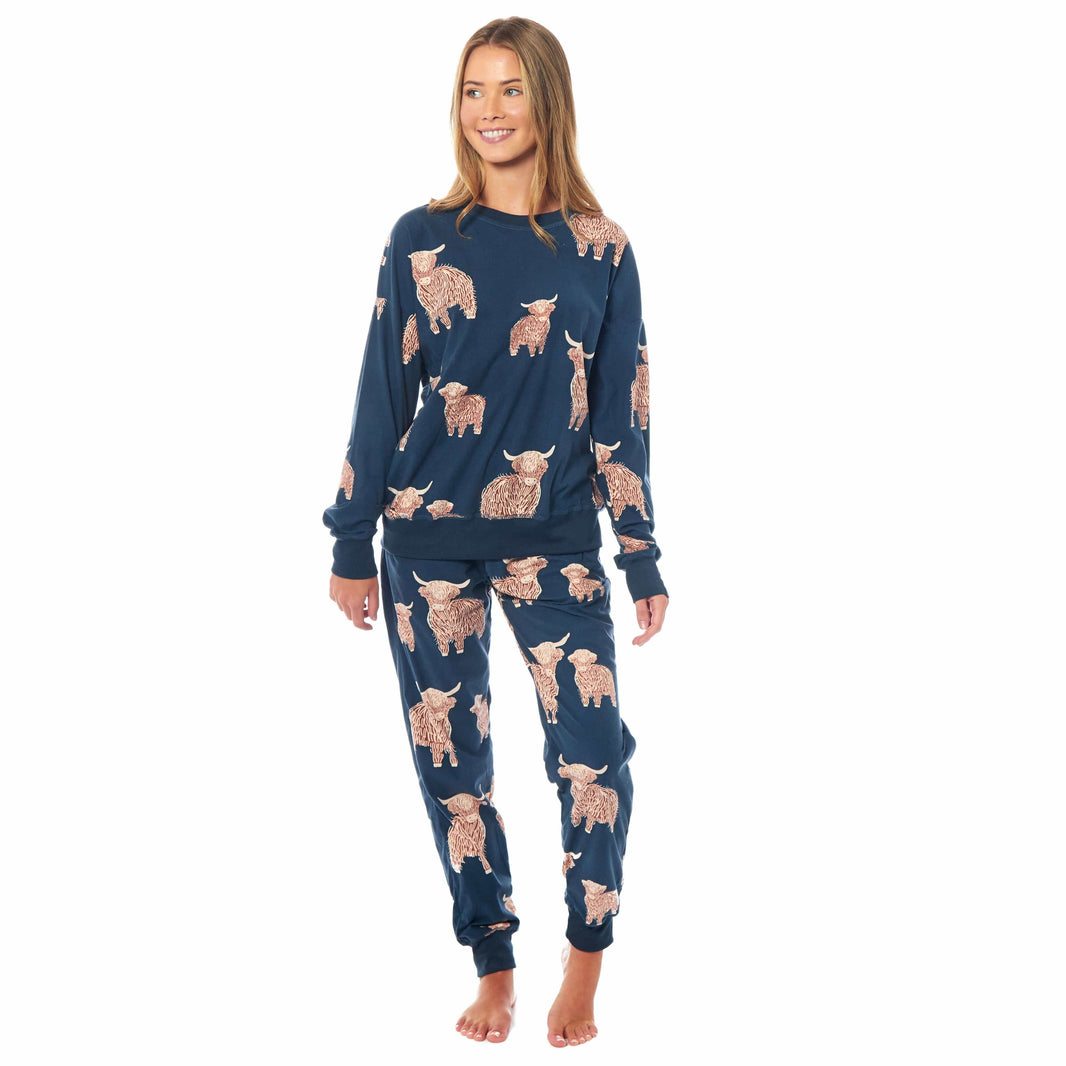 Women's Highland Cow Soft Fleece Pyjama Set Long Sleeve Animal Print Warm PJs Loungewear Sleepwear for Ladies by Daisy Dreamer SMALL | 8-10 / HIGHLAND COW Pyjamas