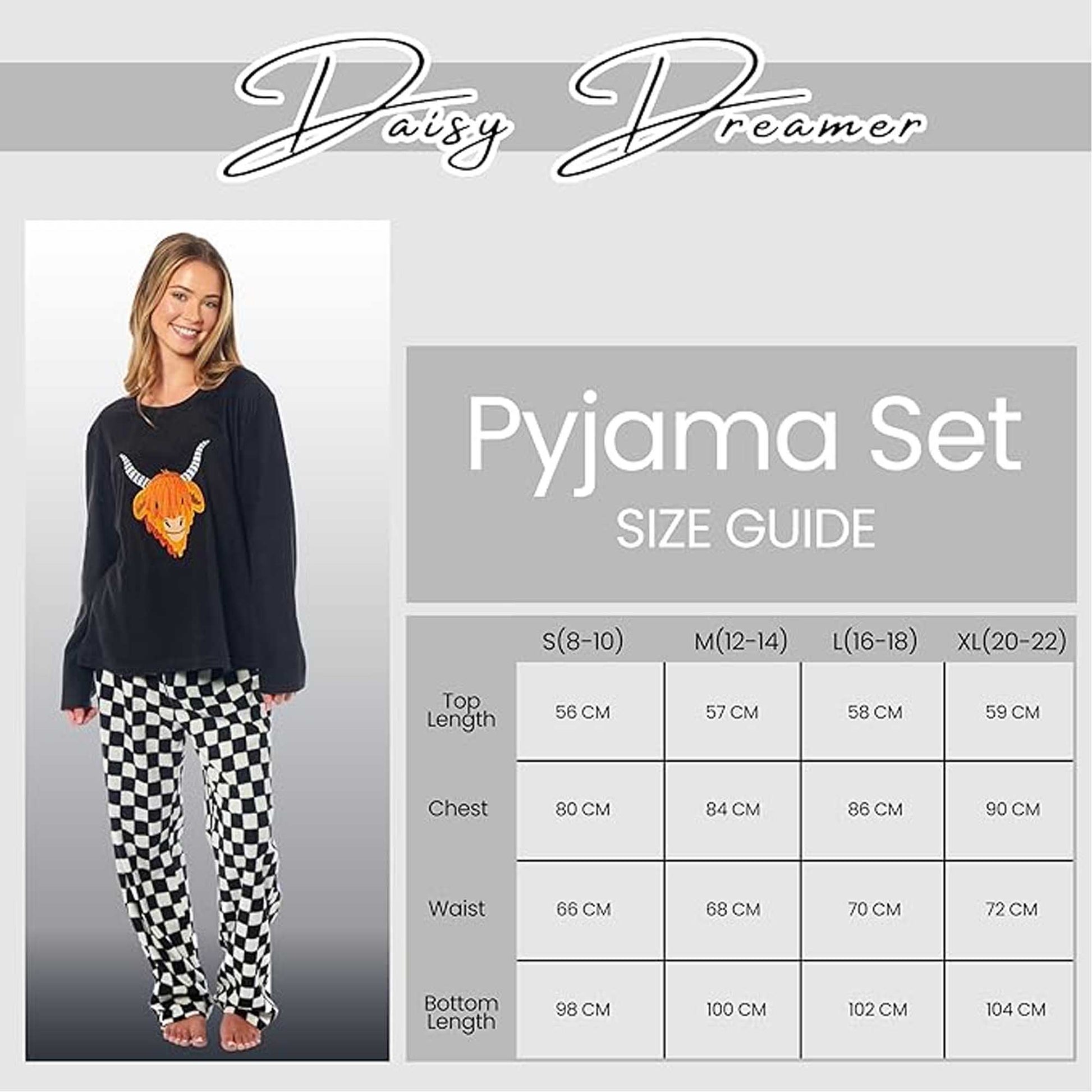 Women's Highland Cow Thermal Fleece Pyjamas Set Soft Warm Winter PJs Animal Print Loungewear Sleepwear Long Sleeve Top and Bottom by Daisy Dreamer Pyjamas