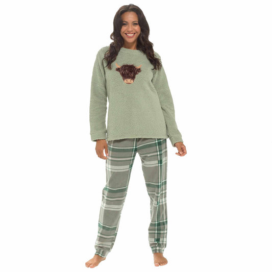 Women's Highland Cow Warm Soft Fleece Pyjama Set Cozy Loungewear PJs by Daisy Dreamer SMALL / HIGHLAND COW Pyjamas