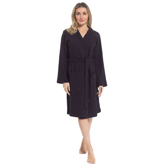 Women's Hooded Waffle Cotton Bathrobe Black Super Absorbent Spa Dressing Gown for Home Lounge & Travel by Daisy Dreamer S / BLACK Bathrobe