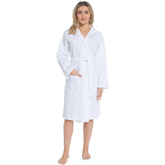 Women's Hooded Waffle Cotton Bathrobe White Super Absorbent Spa Dressing Gown for Home Lounge & Travel by Daisy Dreamer S / WHITE Bathrobe