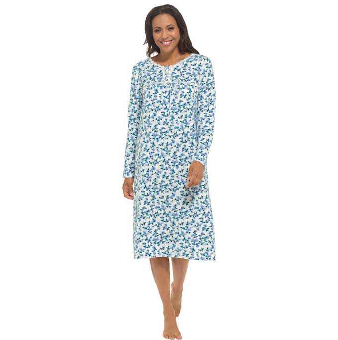 Women's Long Sleeve Fleece Nightdress Soft Warm Floral Print Sleepwear Cozy Winter Nightie Loungewear Available in Multiple Sizes By Daisy Dreamer SMALL / BLUE Pyjamas