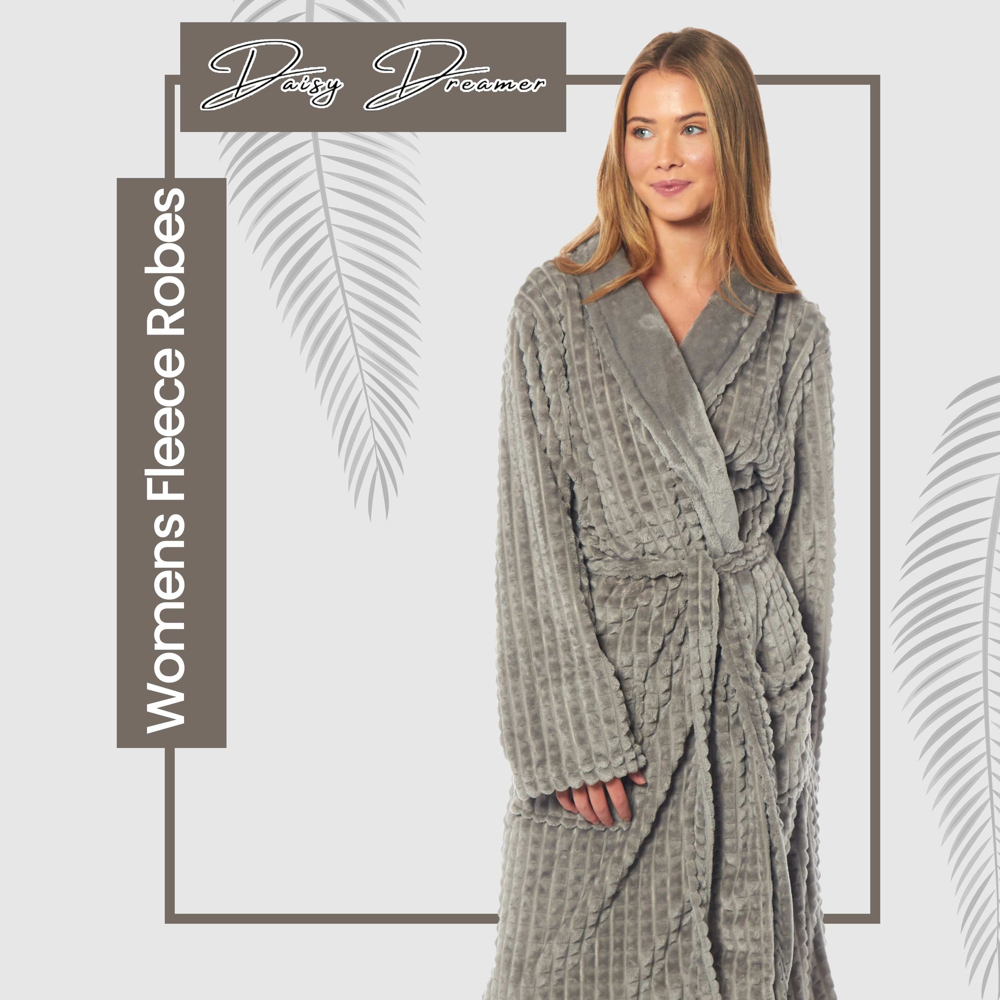 Women's Luxury  Waffle Fleece Robe Soft Warm Long Dressing Gown with Belt and Pockets Loungewear by Daisy Dreamer Robe
