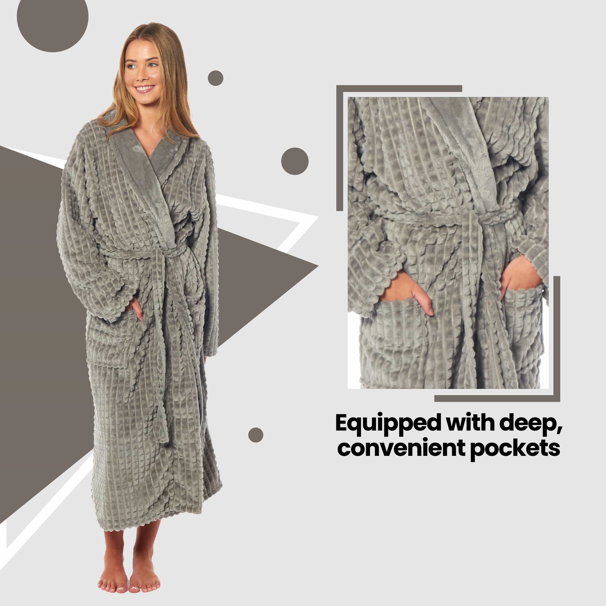Women's Luxury  Waffle Fleece Robe Soft Warm Long Dressing Gown with Belt and Pockets Loungewear by Daisy Dreamer Robe