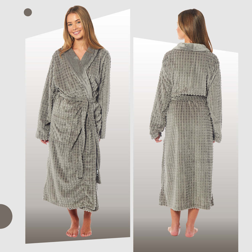 Women's Luxury Waffle Fleece Robe Soft Warm Long Dressing Gown with Belt and Pockets Loungewear by Daisy Dreamer Robe