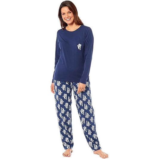 Women's Navy Tiger Print Polar Fleece Pyjama Set Soft Comfortable Loungewear Long Sleeve Top Elasticated Bottoms Stylish Gift Nightwear by Daisy Dreamer NAVY TIGER / S Pyjamas