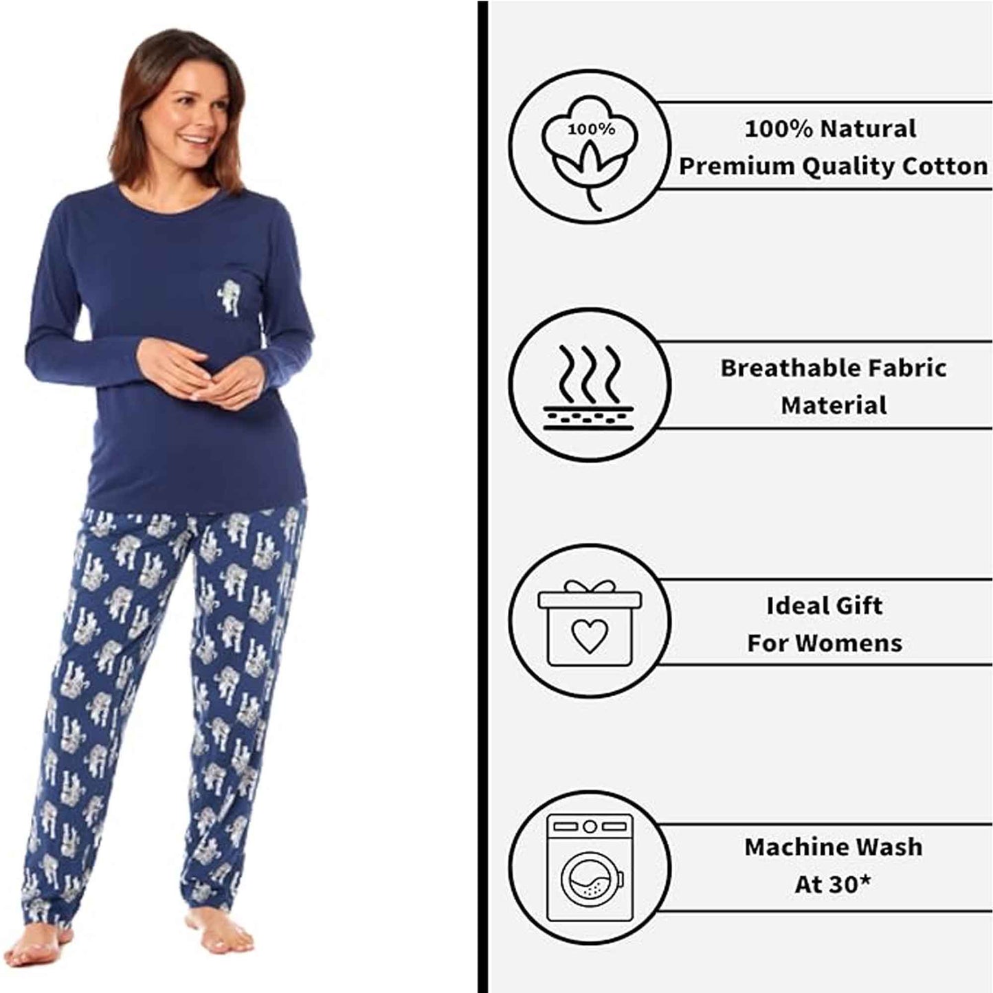 Women's Navy Tiger Print Polar Fleece Pyjama Set Soft Comfortable Loungewear Long Sleeve Top Elasticated Bottoms Stylish Gift Nightwear by Daisy Dreamer Pyjamas