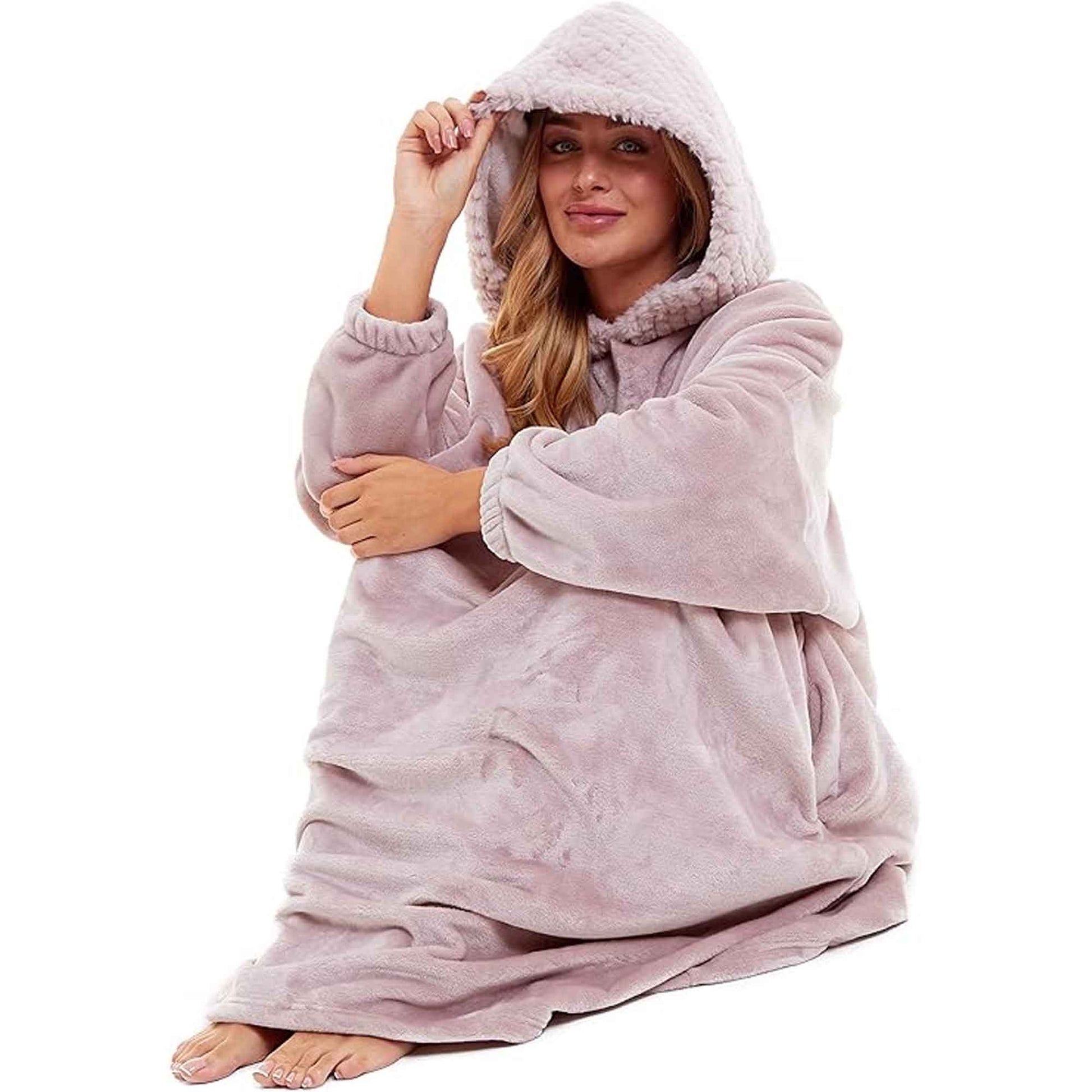 Women's Oversized Plush Hooded Poncho Blanket Cozy Fleece Hoodie with Fur Hood Ideal for Lounging Camping Outdoor Warmth by Daisy Dreamer Hooded Blanket