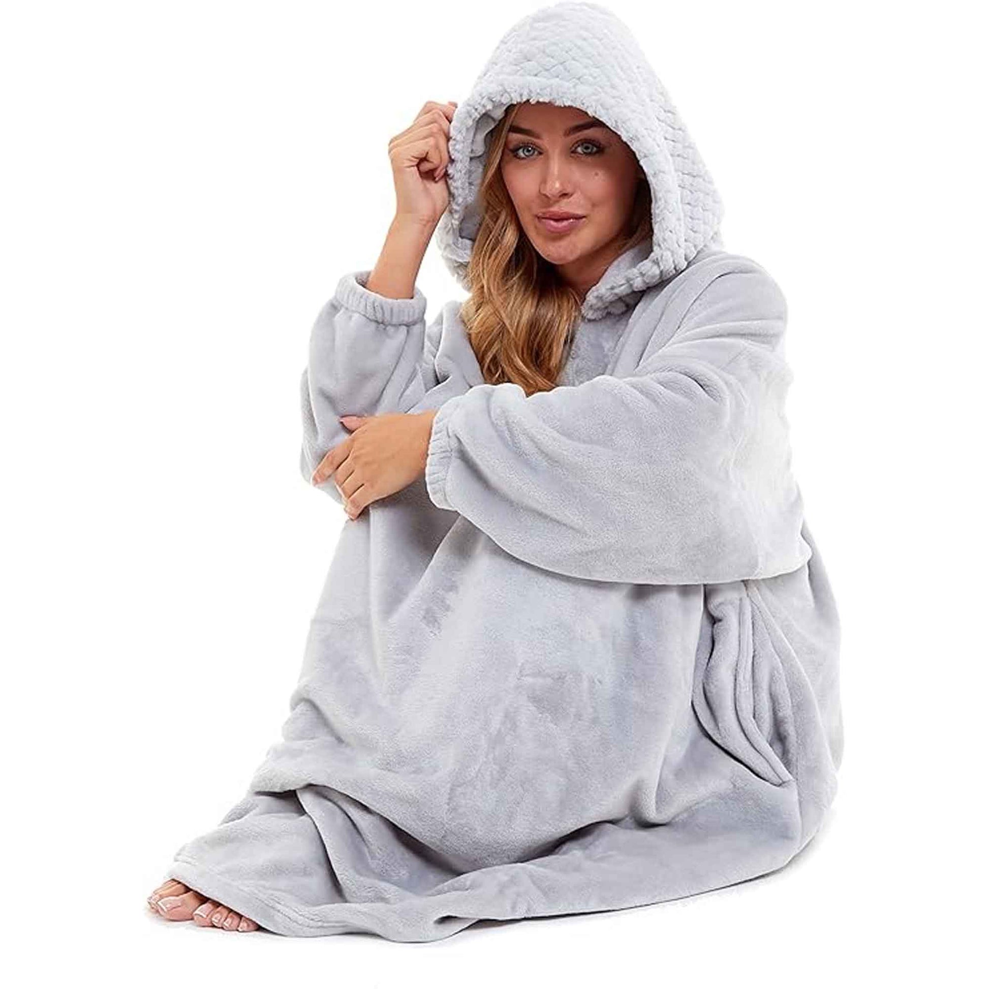 Women's Oversized Plush Hooded Poncho Blanket Cozy Fleece Hoodie with Fur Hood Ideal for Lounging Camping Outdoor Warmth by Daisy Dreamer Hooded Blanket