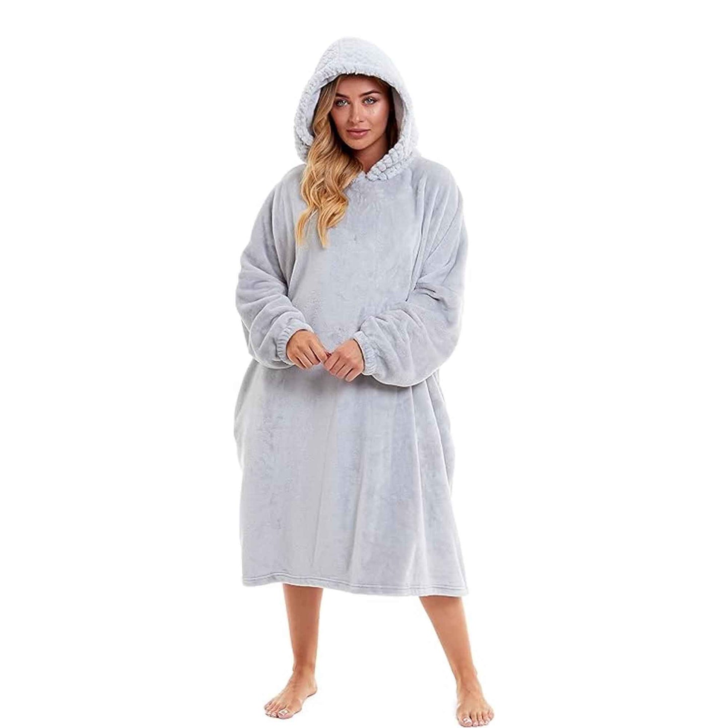 Women's Oversized Plush Hooded Poncho Blanket Cozy Fleece Hoodie with Fur Hood Ideal for Lounging Camping Outdoor Warmth by Daisy Dreamer Hooded Blanket