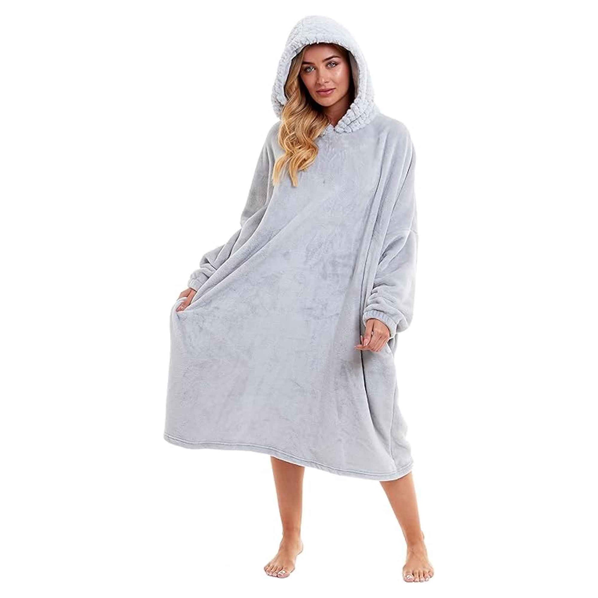 Women's Oversized Plush Hooded Poncho Blanket Cozy Fleece Hoodie with Fur Hood Ideal for Lounging Camping Outdoor Warmth by Daisy Dreamer Hooded Blanket
