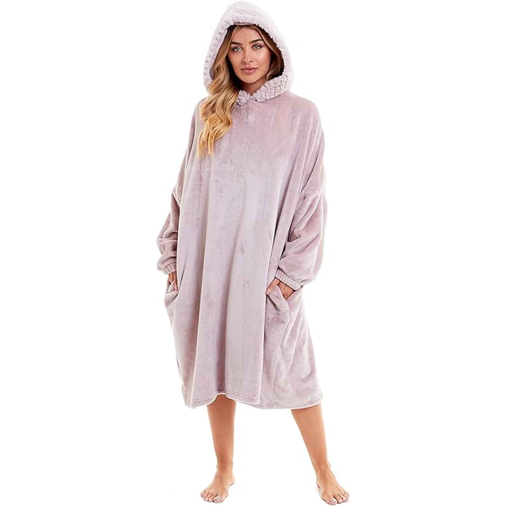 Women's Oversized Plush Hooded Poncho Blanket Cozy Fleece Hoodie with Fur Hood Ideal for Lounging Camping Outdoor Warmth by Daisy Dreamer PINK Hooded Blanket