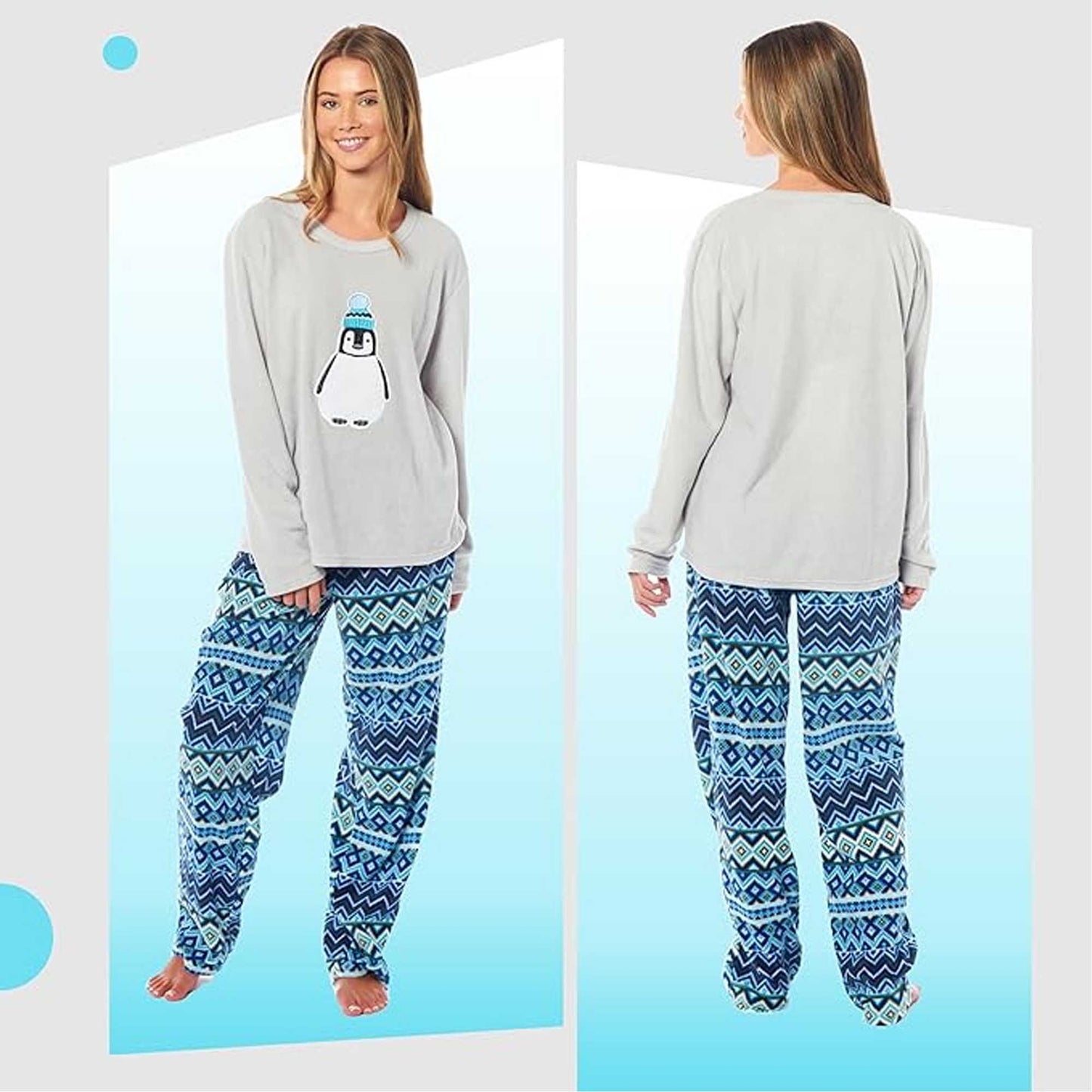 Women's Penguin Thermal Fleece Pyjamas Set Soft Warm Winter PJs Animal Print Loungewear Sleepwear Long Sleeve Top and Bottom by Daisy Dreamer Pyjamas