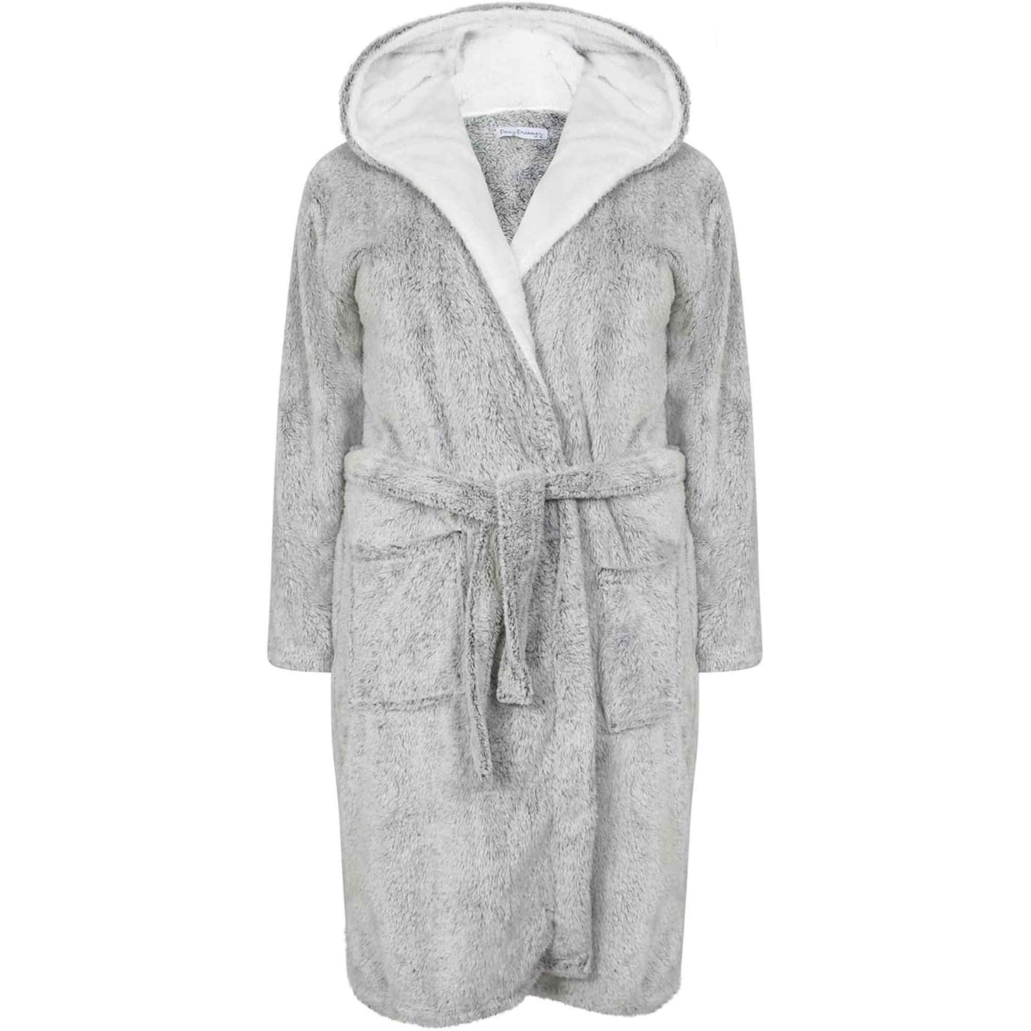 Women's Shimmer Grey Fleece Hooded Bathrobe Ultra-Soft Sherpa Lining Cozy Long Loungewear Luxurious Warm Plush Dressing Gown by Daisy Dreamer for Winter Robe