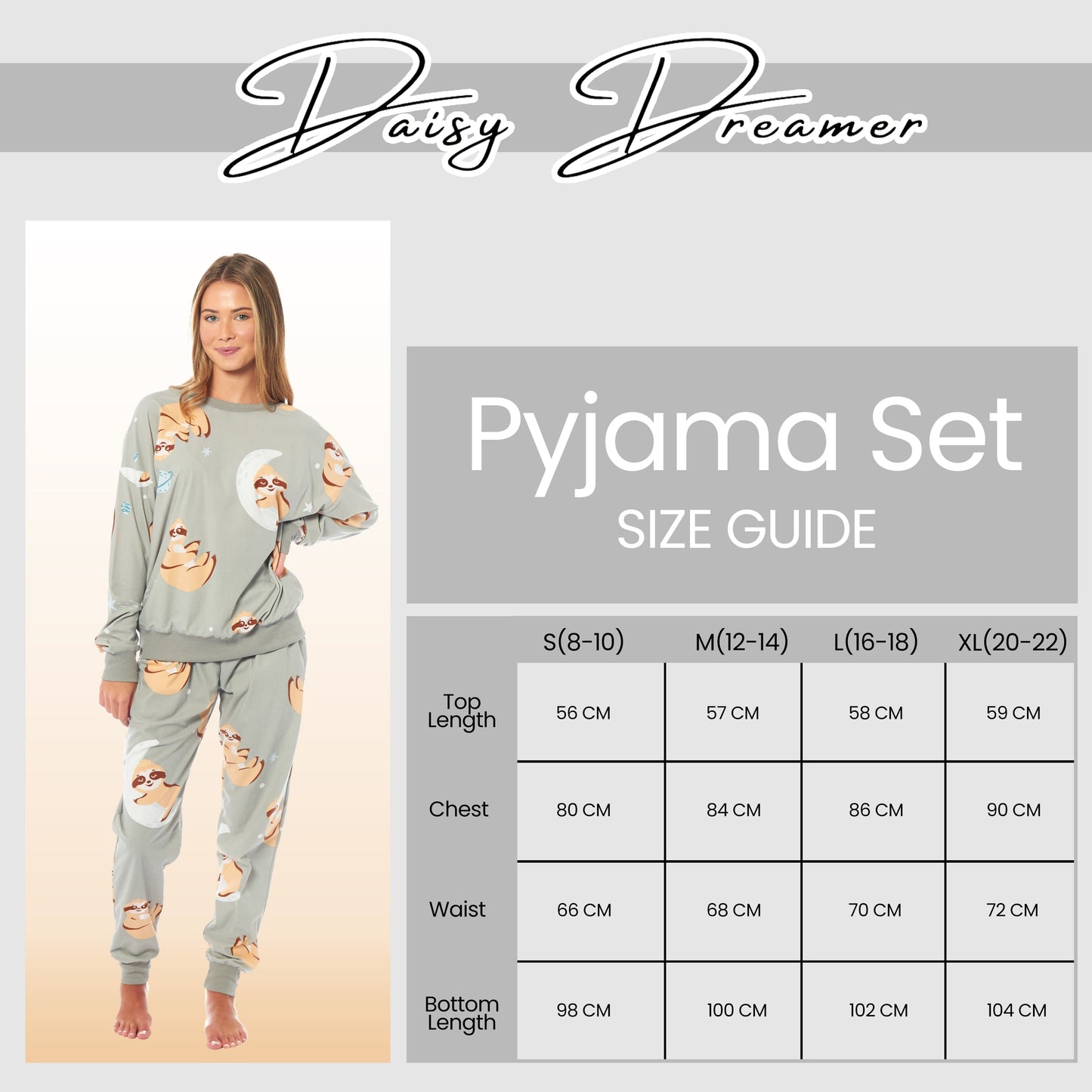 Women's Sloth Soft Fleece Pyjama Set Long Sleeve Animal Print Warm PJs Loungewear Sleepwear for Ladies by Daisy Dreamer Pyjamas